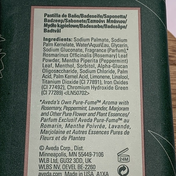 AVEDA Rosemary Vegan Soap Mint Bath Bar 7oz 200 ml Full Size Bar New - Picture 4 of 5